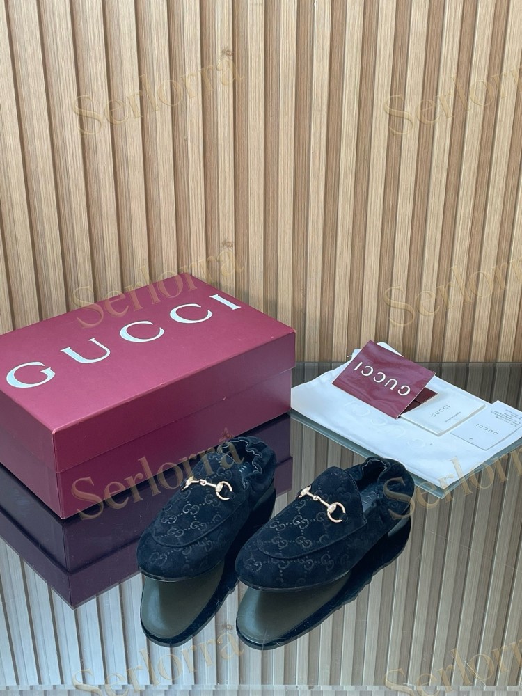 GUCCI GG JACQUARD SUEDE HORSEBIT LOAFERS
