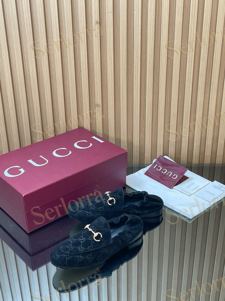 GUCCI GG JACQUARD SUEDE HORSEBIT LOAFERS