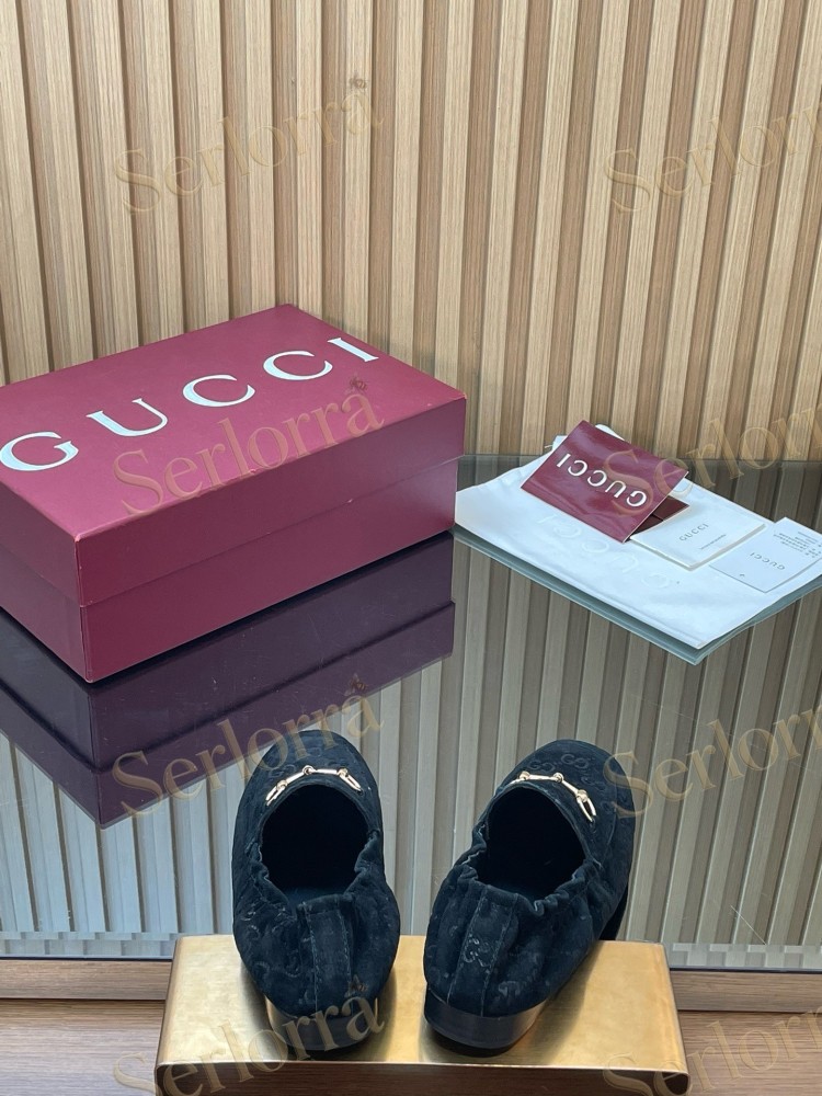 GUCCI GG JACQUARD SUEDE HORSEBIT LOAFERS