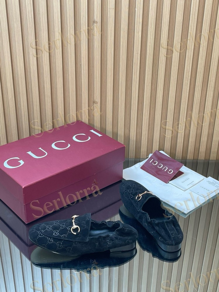 GUCCI GG JACQUARD SUEDE HORSEBIT LOAFERS