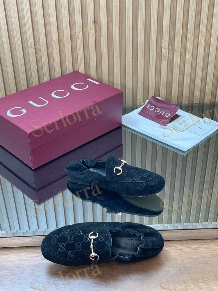 GUCCI GG JACQUARD SUEDE HORSEBIT LOAFERS