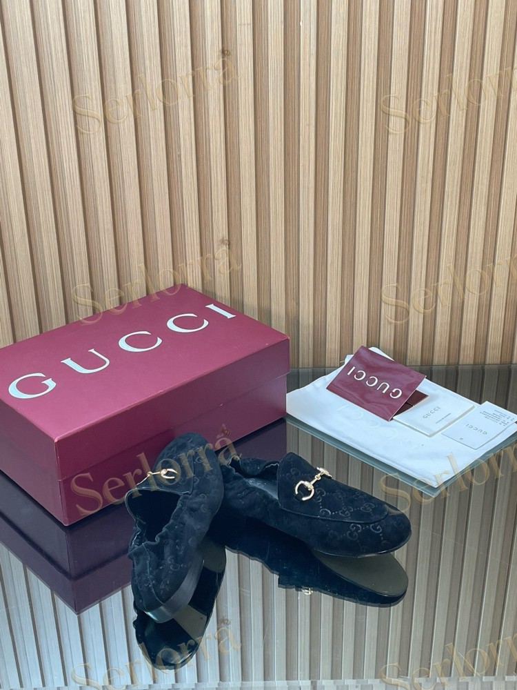 GUCCI GG JACQUARD SUEDE HORSEBIT LOAFERS