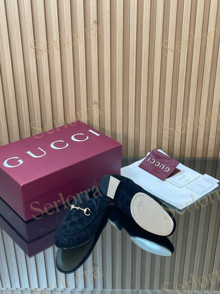 GUCCI GG JACQUARD SUEDE HORSEBIT LOAFERS