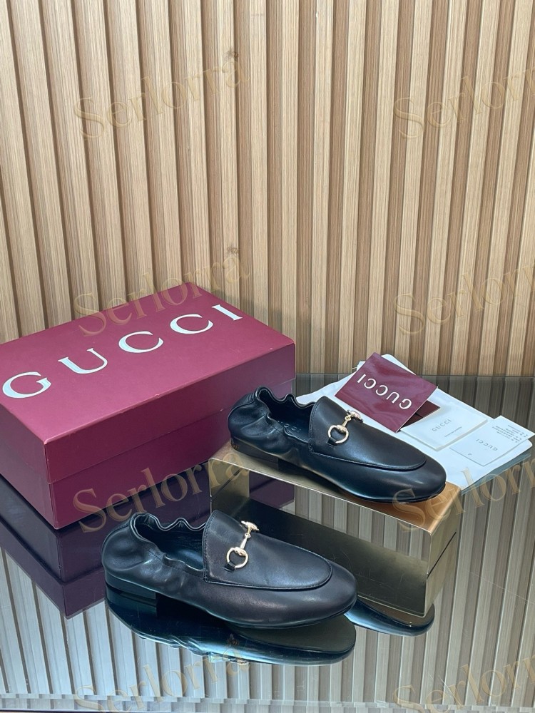 GUCCI INTERLOCKING G RUCHED LEATHER LOAFERS