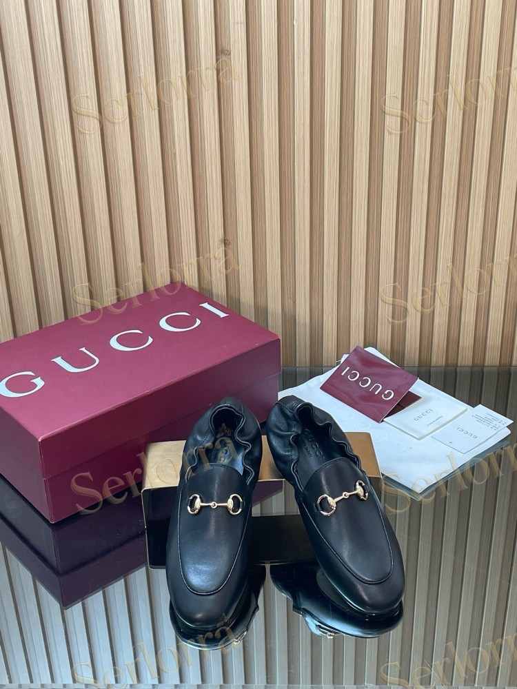 GUCCI INTERLOCKING G RUCHED LEATHER LOAFERS