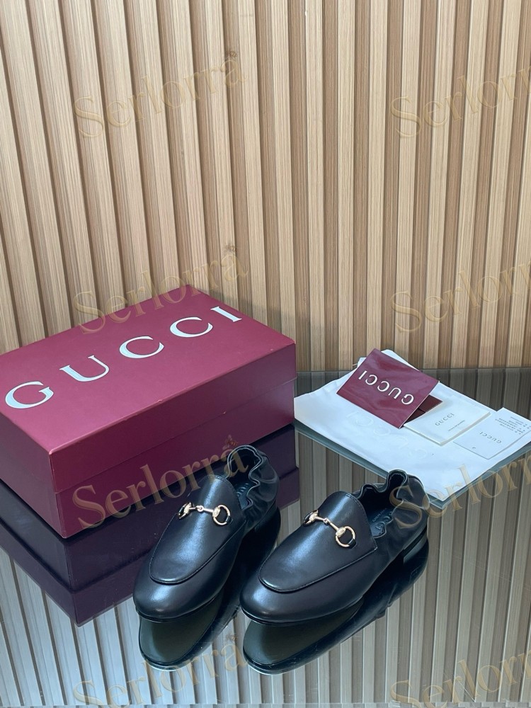 GUCCI INTERLOCKING G RUCHED LEATHER LOAFERS