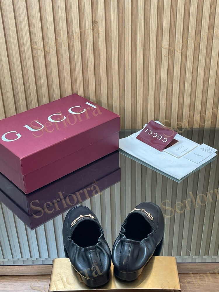 GUCCI INTERLOCKING G RUCHED LEATHER LOAFERS