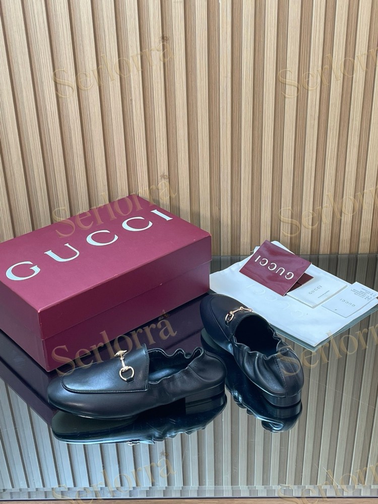 GUCCI INTERLOCKING G RUCHED LEATHER LOAFERS
