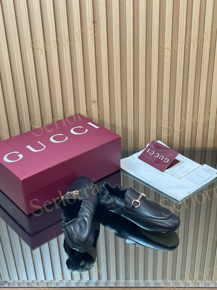 GUCCI INTERLOCKING G RUCHED LEATHER LOAFERS
