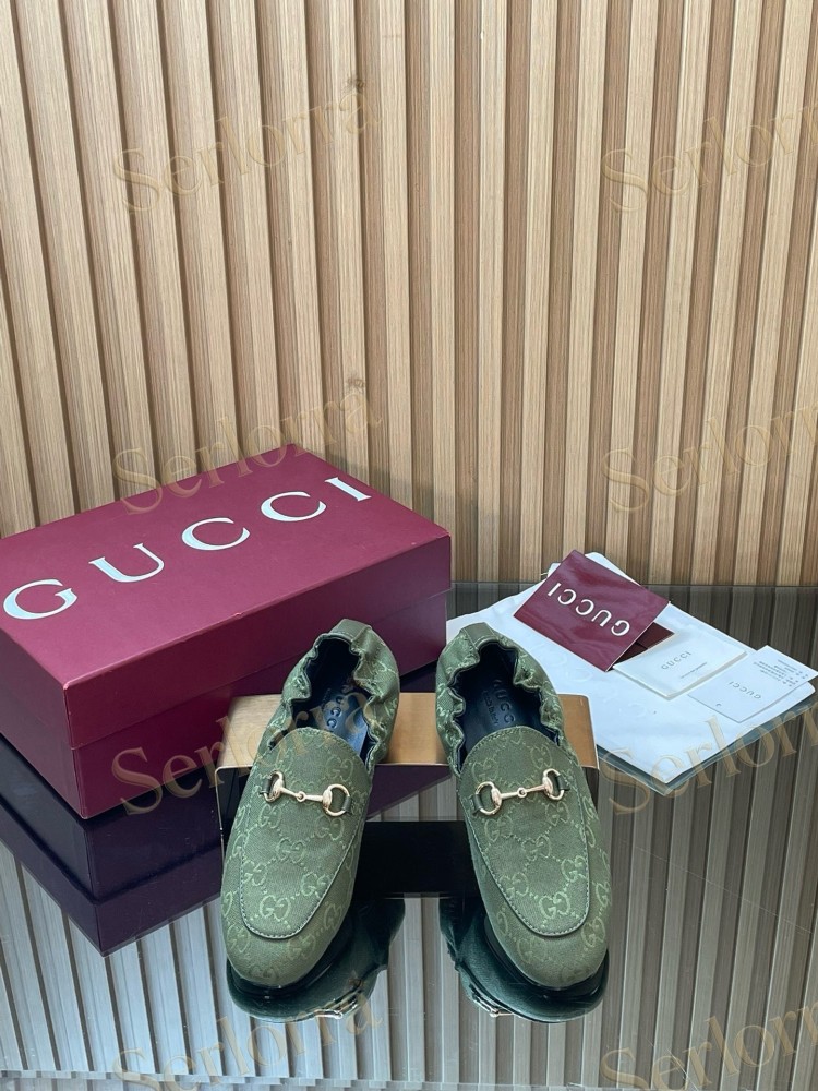 GUCCI GG JACQUARD SUEDE HORSEBIT LOAFERS