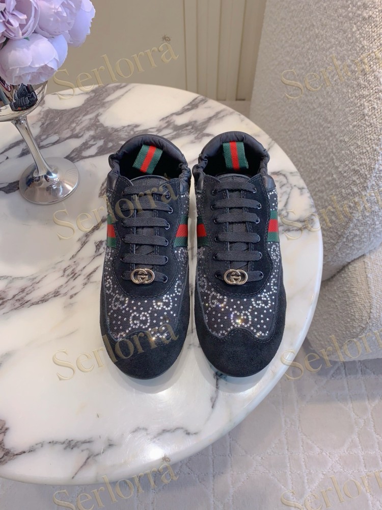 GUCCI CRYSTAL GG INTERLOCKING G WEB STRIPE LOW TOP SNEAKERS