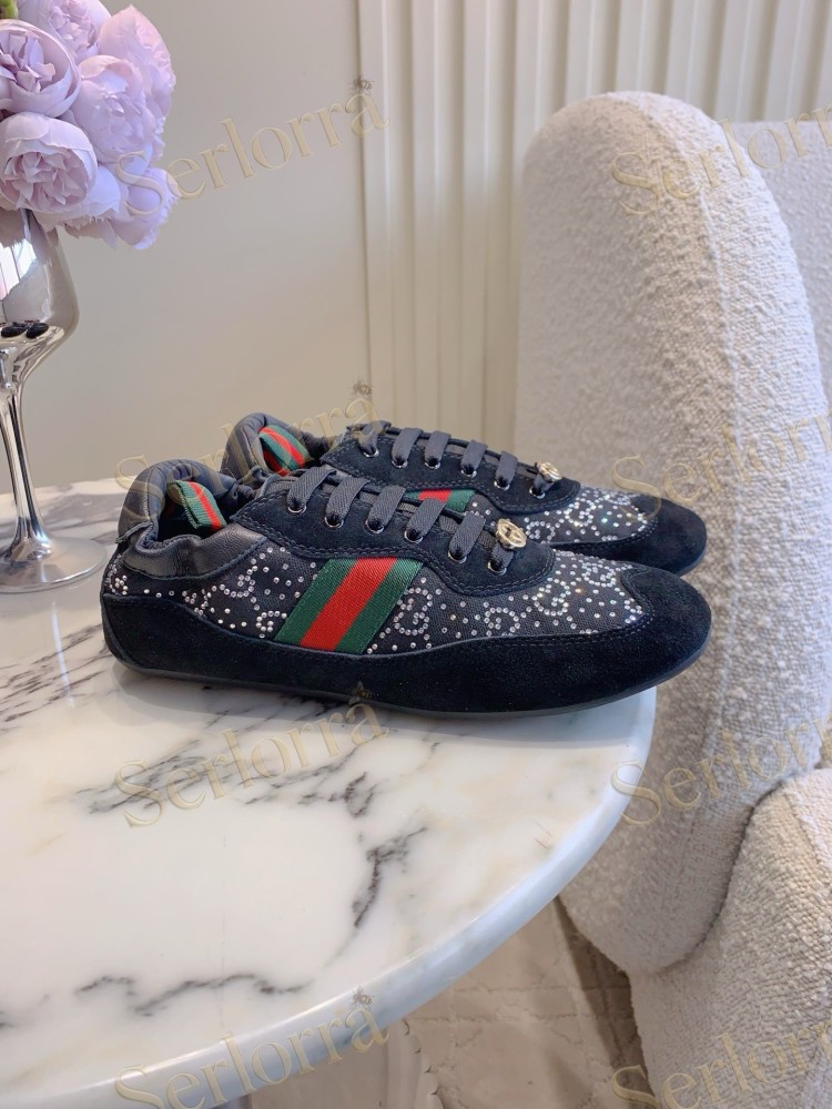 GUCCI CRYSTAL GG INTERLOCKING G WEB STRIPE LOW TOP SNEAKERS
