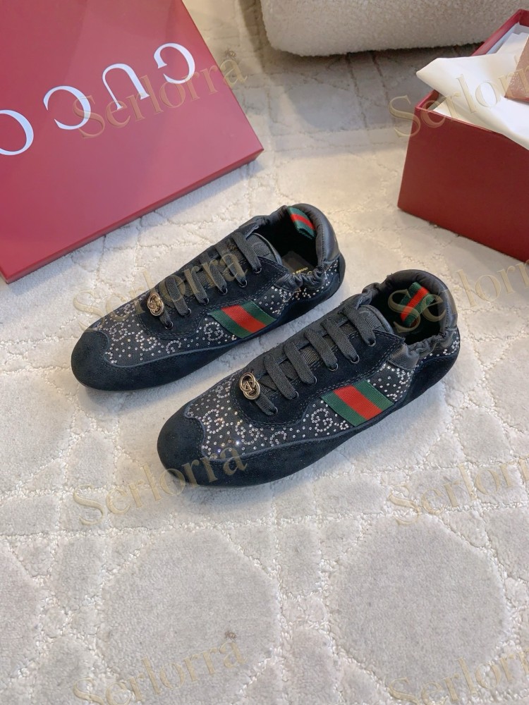 GUCCI CRYSTAL GG INTERLOCKING G WEB STRIPE LOW TOP SNEAKERS