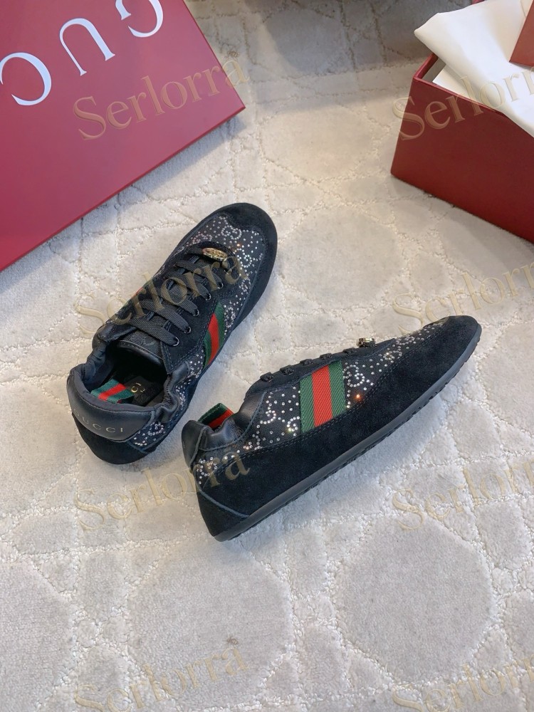 GUCCI CRYSTAL GG INTERLOCKING G WEB STRIPE LOW TOP SNEAKERS