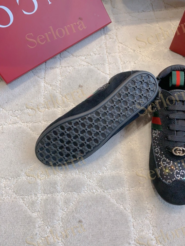 GUCCI CRYSTAL GG INTERLOCKING G WEB STRIPE LOW TOP SNEAKERS