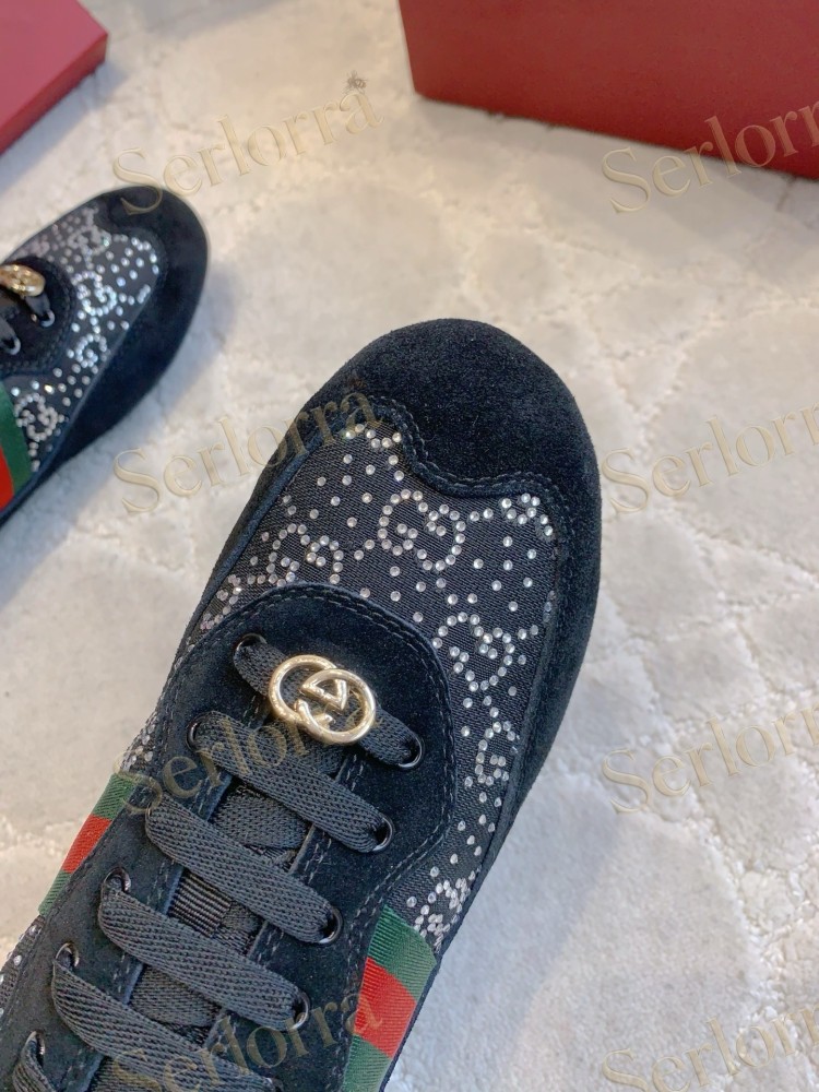 GUCCI CRYSTAL GG INTERLOCKING G WEB STRIPE LOW TOP SNEAKERS
