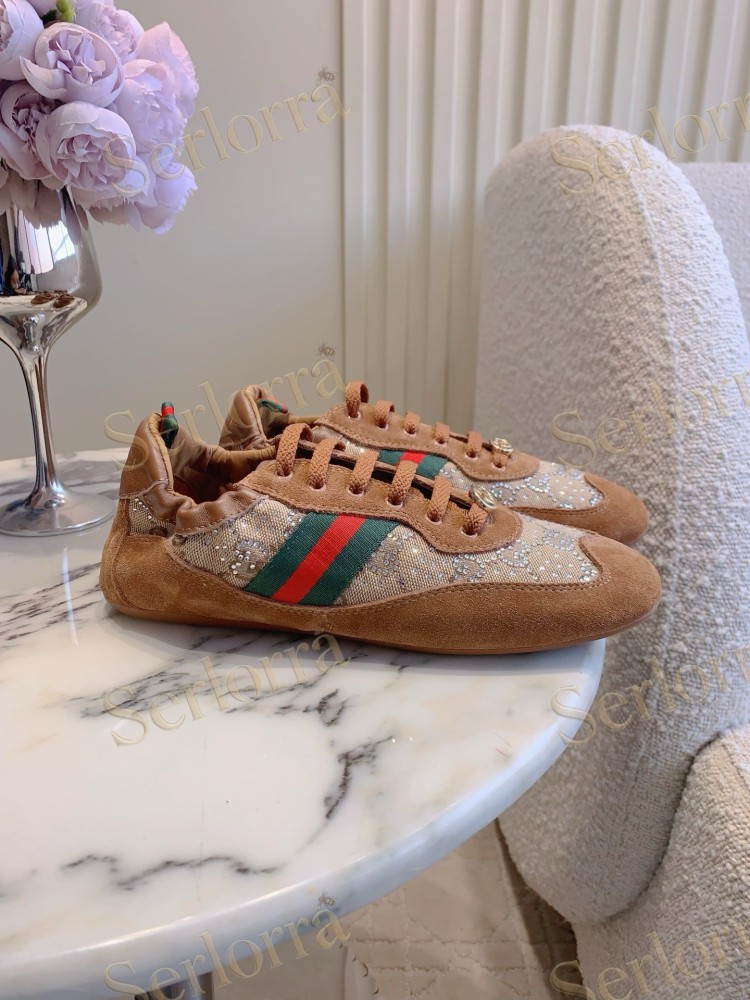 GUCCI CRYSTAL GG INTERLOCKING G WEB STRIPE LOW TOP SNEAKERS