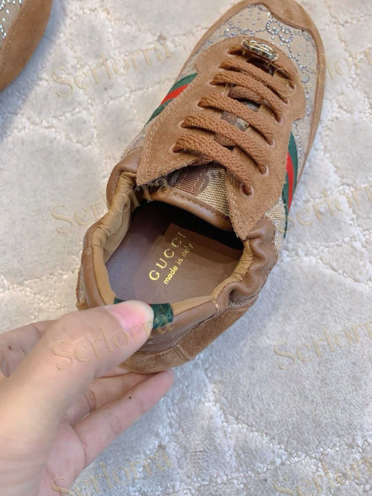 GUCCI CRYSTAL GG INTERLOCKING G WEB STRIPE LOW TOP SNEAKERS