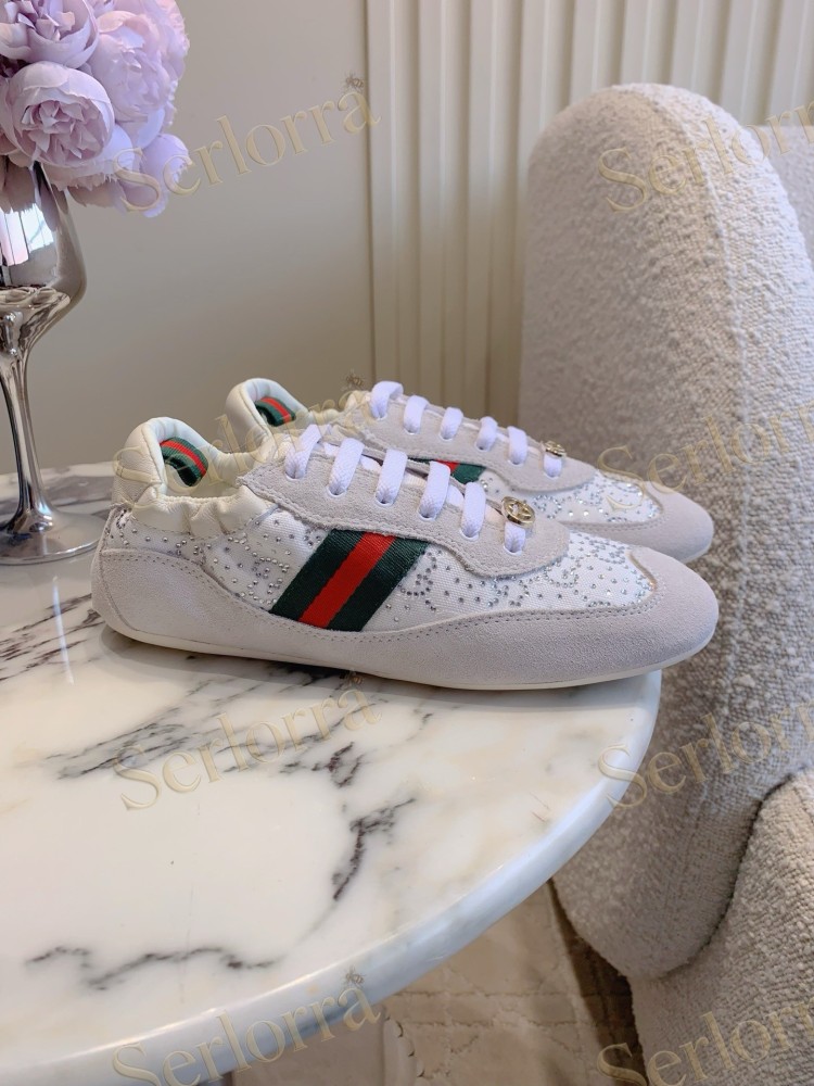 GUCCI CRYSTAL GG INTERLOCKING G WEB STRIPE LOW TOP SNEAKERS
