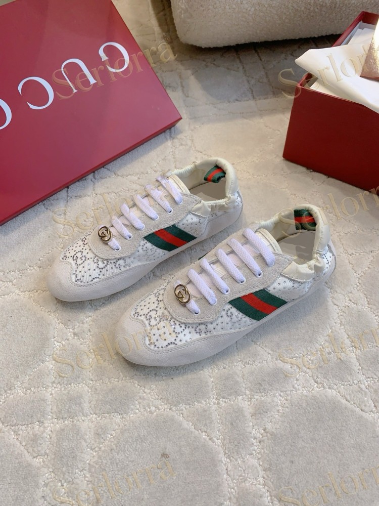 GUCCI CRYSTAL GG INTERLOCKING G WEB STRIPE LOW TOP SNEAKERS