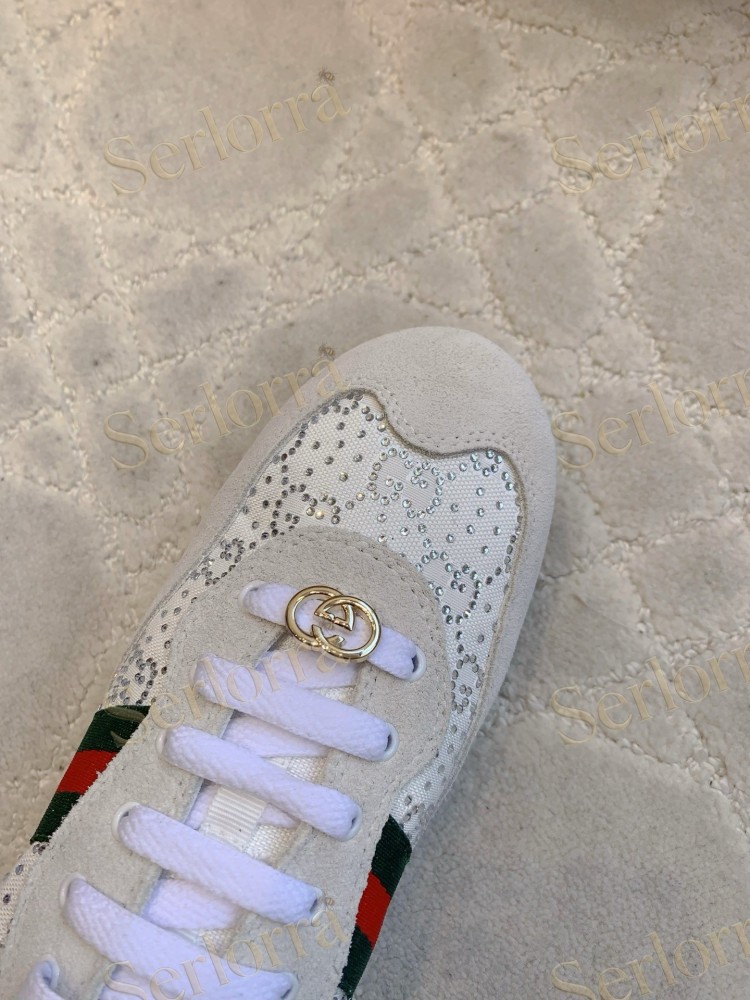 GUCCI CRYSTAL GG INTERLOCKING G WEB STRIPE LOW TOP SNEAKERS