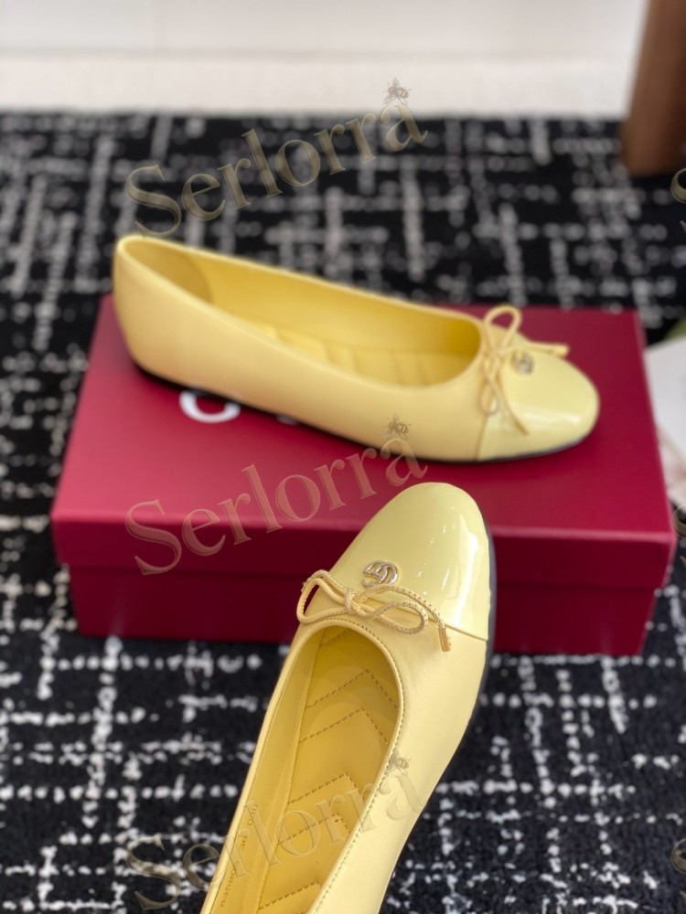 GUCCI BOW INTERLOCKING G PATENT LEATHER BALLET FLATS