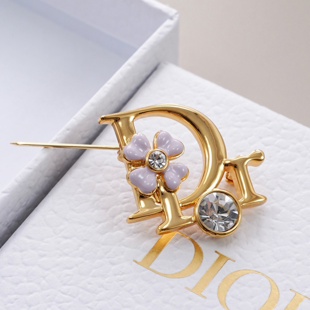 DIOR 3D LETTER LOGO GOLD‑TONE METAL BROOCH