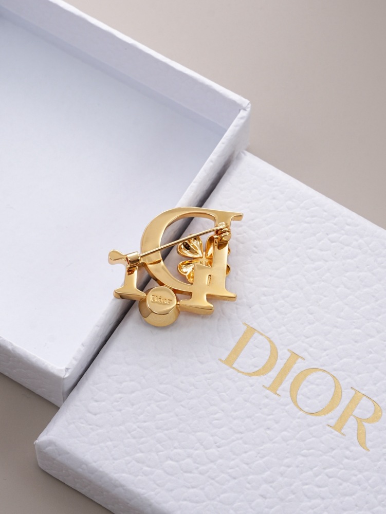 DIOR 3D LETTER LOGO GOLD‑TONE METAL BROOCH