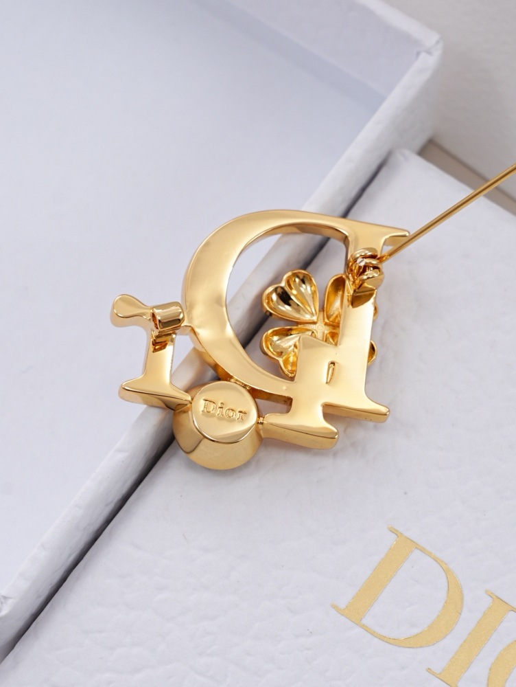 DIOR 3D LETTER LOGO GOLD‑TONE METAL BROOCH