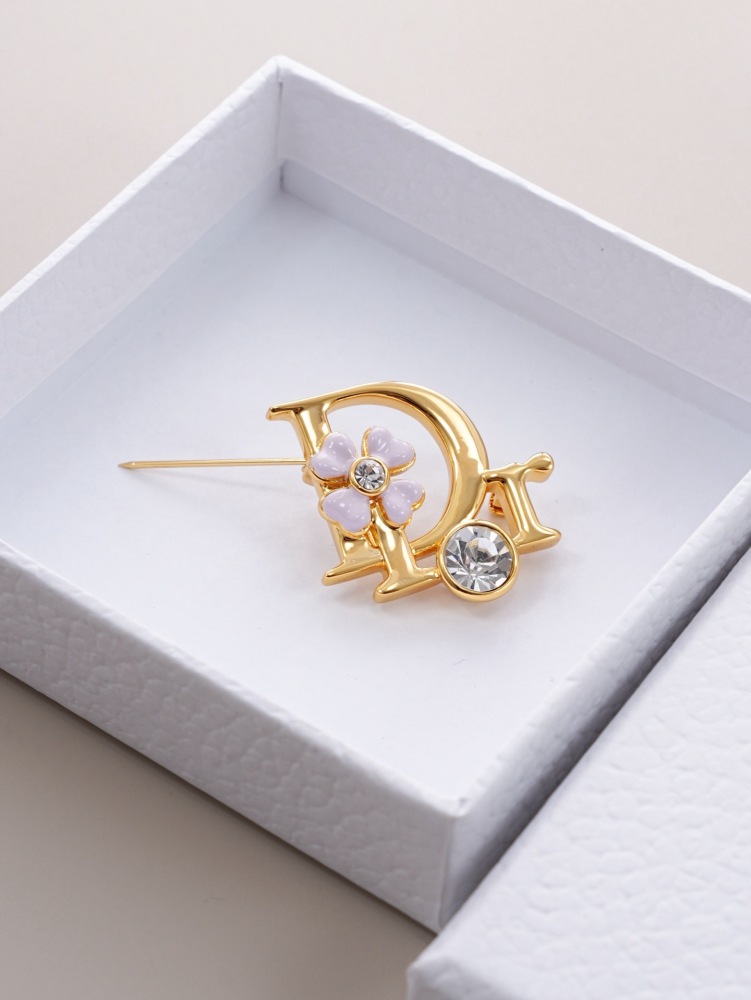 DIOR 3D LETTER LOGO GOLD‑TONE METAL BROOCH