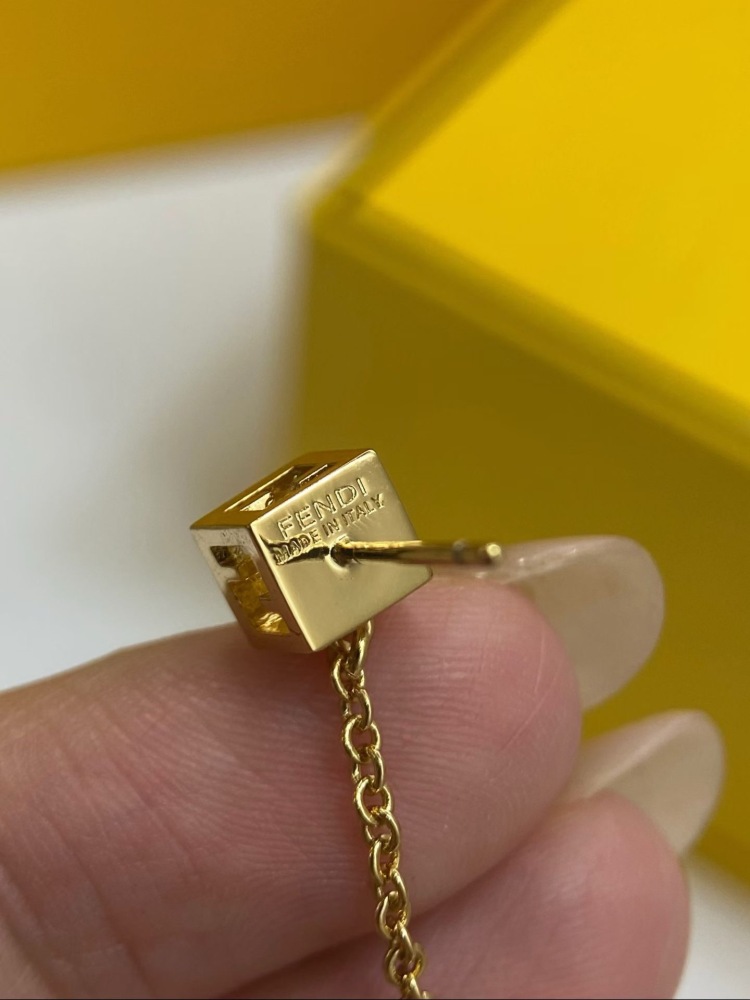 FENDI FF LOGO CUBE DOUBLE‑CHAIN DROP EARRINGS