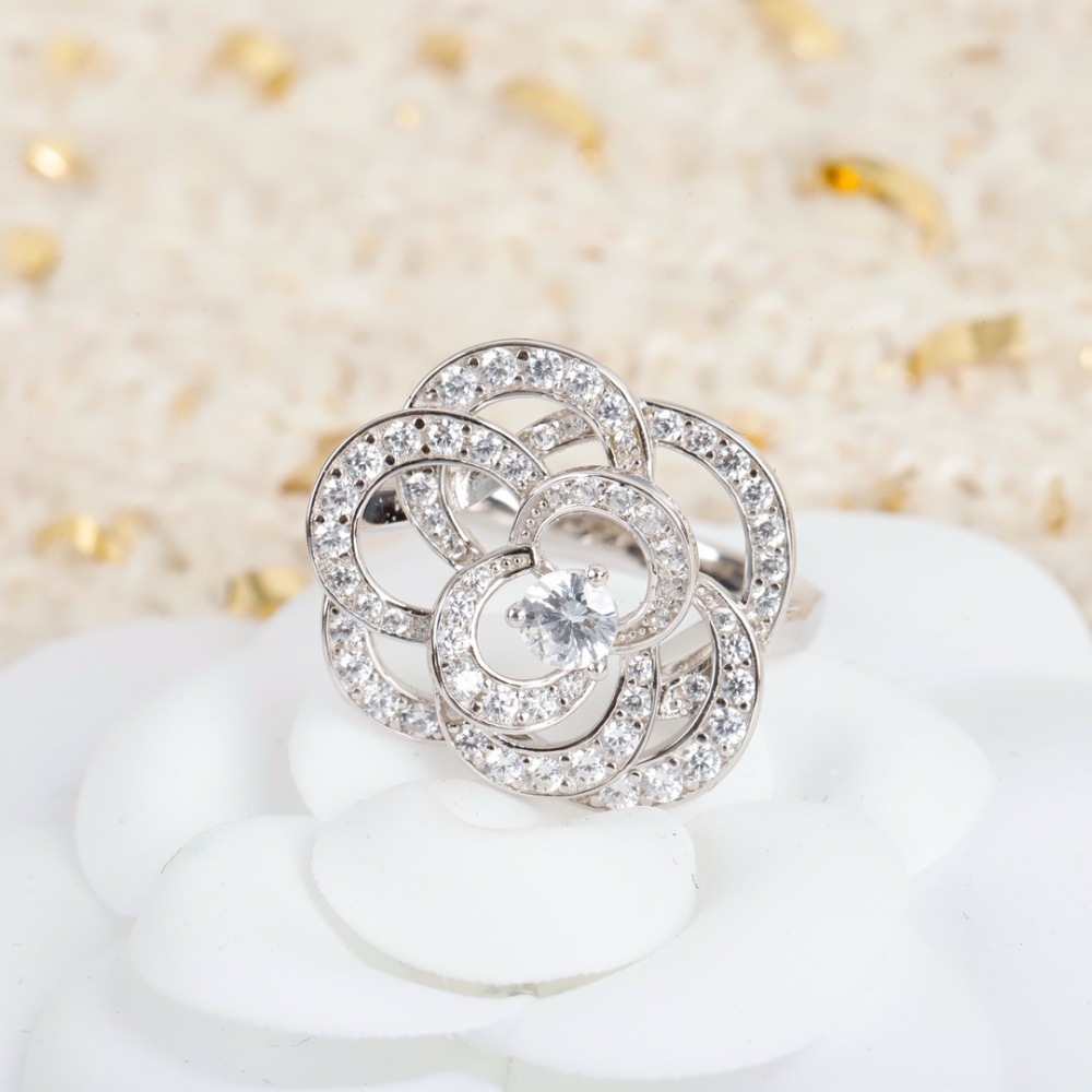 CHANEL FULL‑PAVÉ DIAMOND CAMELLIA OPEN RING