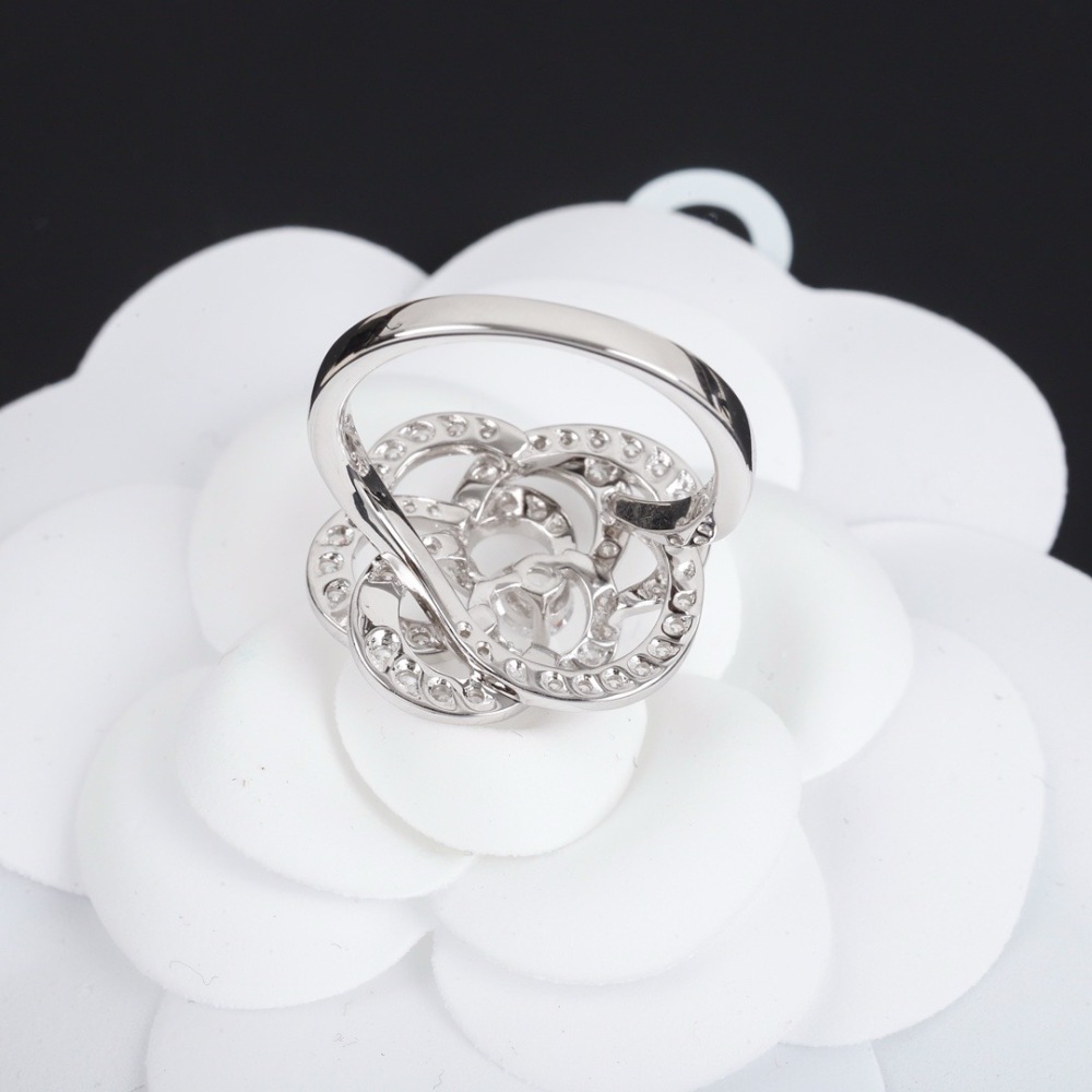 CHANEL FULL‑PAVÉ DIAMOND CAMELLIA OPEN RING