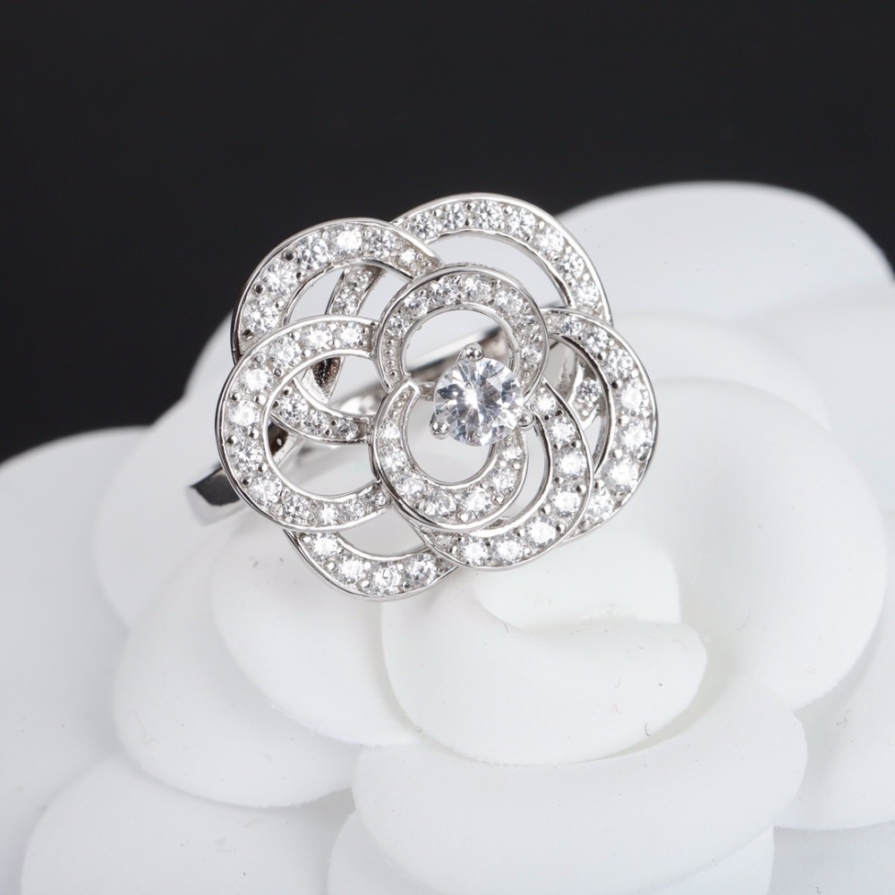 CHANEL FULL‑PAVÉ DIAMOND CAMELLIA OPEN RING
