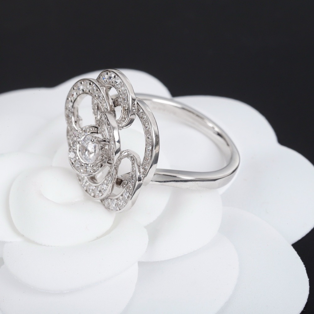 CHANEL FULL‑PAVÉ DIAMOND CAMELLIA OPEN RING