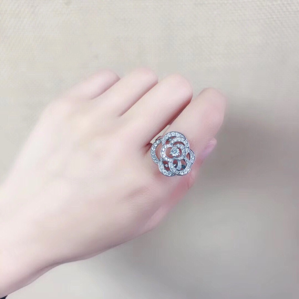 CHANEL FULL‑PAVÉ DIAMOND CAMELLIA OPEN RING