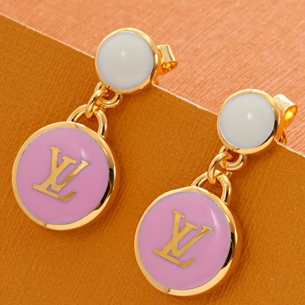 LOUIS VUITTON LV LOGO ENAMEL DOUBLE‑CIRCLE DROP EARRINGS