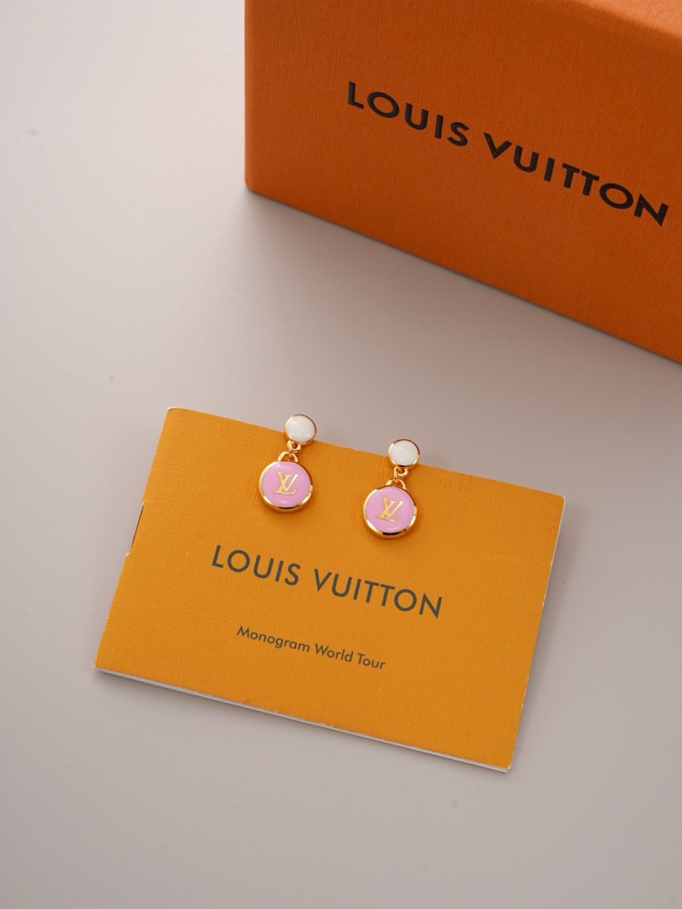 LOUIS VUITTON LV LOGO ENAMEL DOUBLE‑CIRCLE DROP EARRINGS