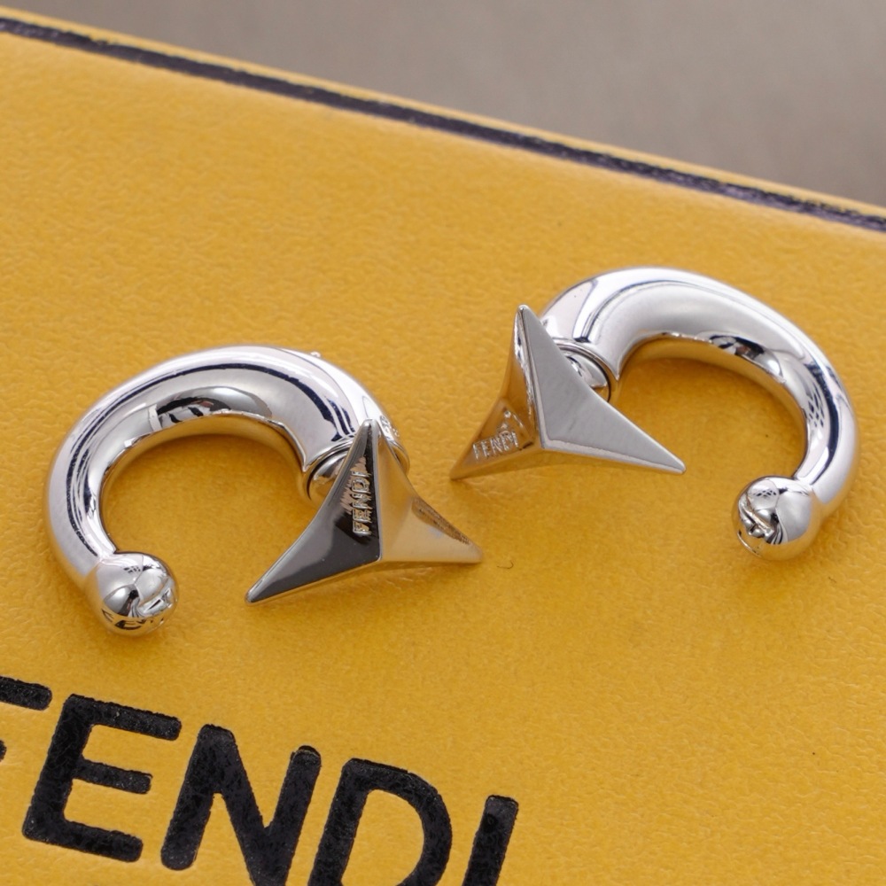 FENDI GEOMETRIC SPIKE C‑SHAPE HOOP EARRINGS