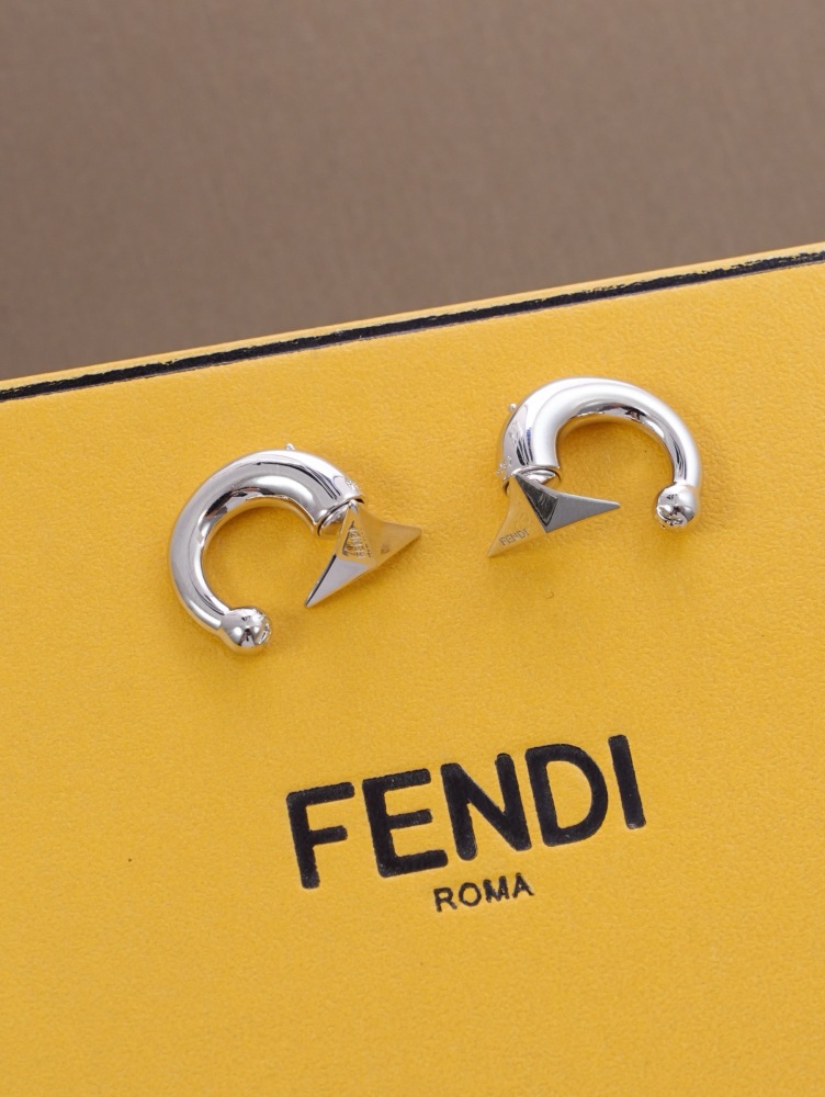 FENDI GEOMETRIC SPIKE C‑SHAPE HOOP EARRINGS