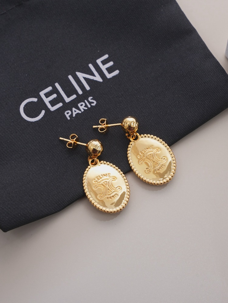 CELINE TRIOMPHE OVAL MEDALLION DROP EARRINGS