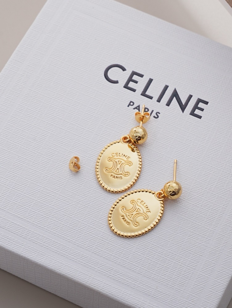 CELINE TRIOMPHE OVAL MEDALLION DROP EARRINGS