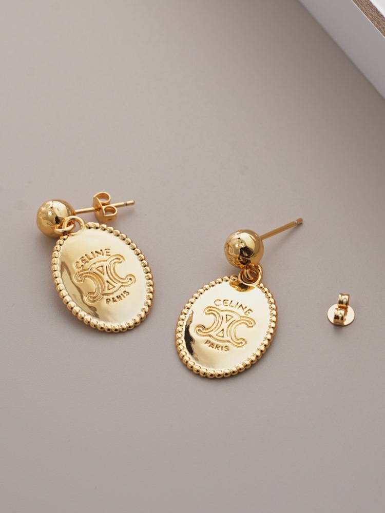 CELINE TRIOMPHE OVAL MEDALLION DROP EARRINGS
