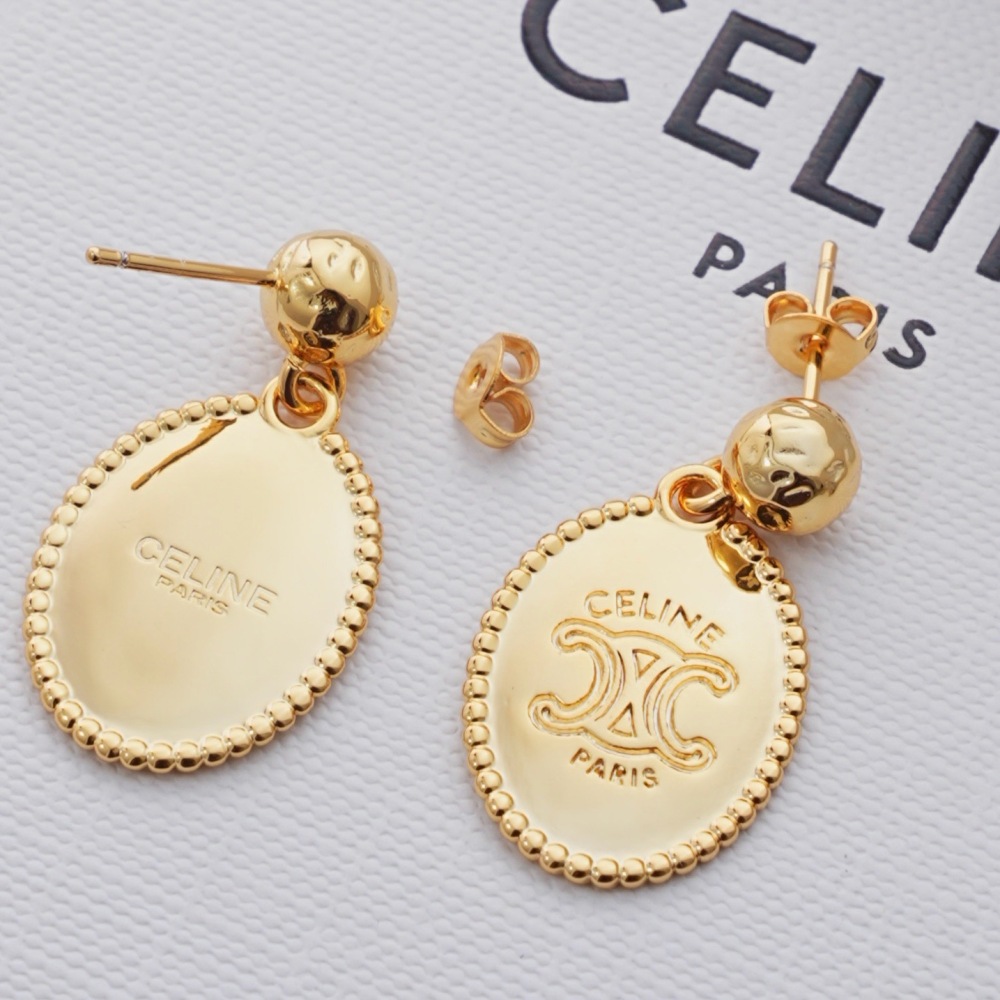 CELINE TRIOMPHE OVAL MEDALLION DROP EARRINGS