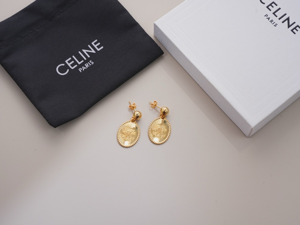CELINE TRIOMPHE OVAL MEDALLION DROP EARRINGS