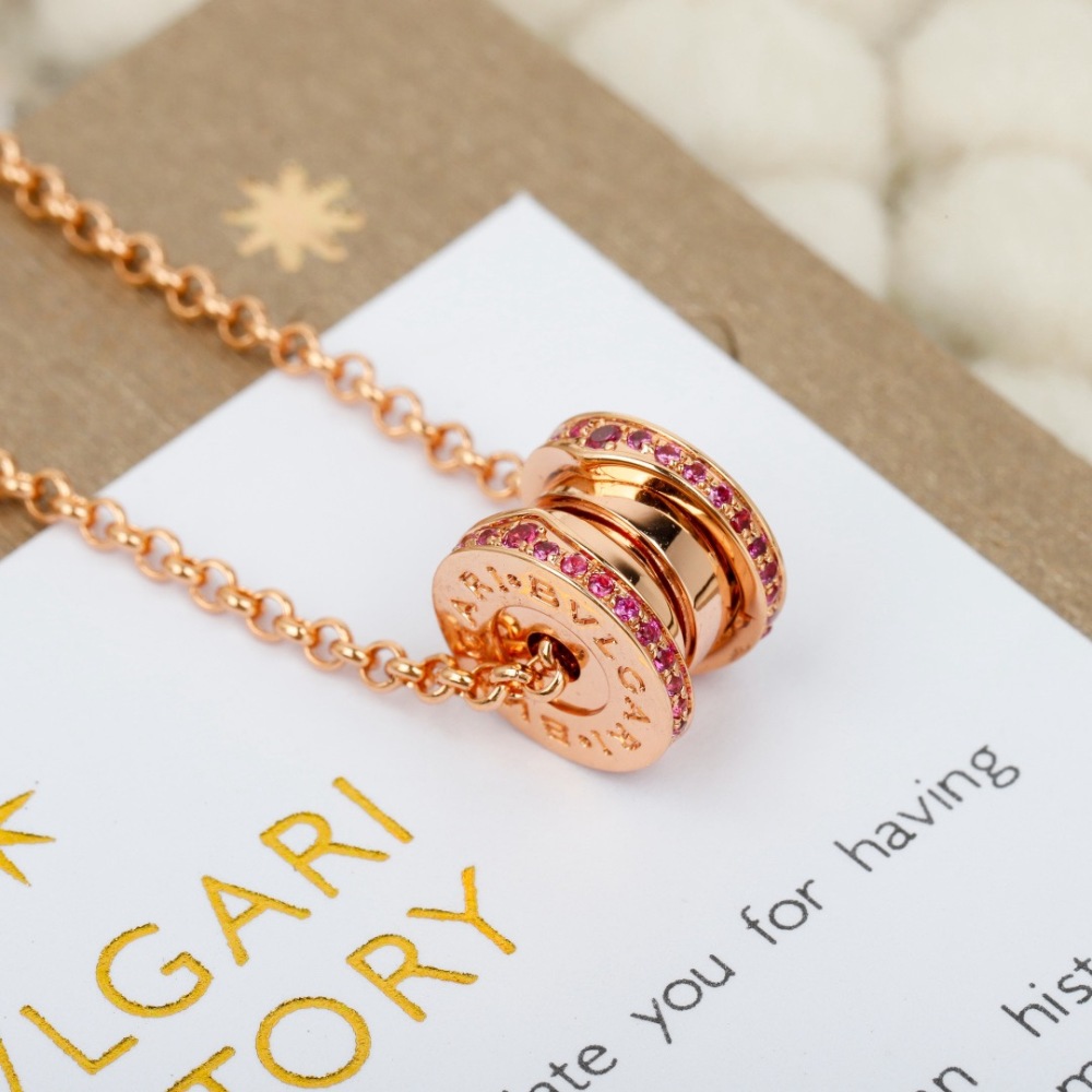 BVLGARI B.ZERO1 SPIRAL PENDANT NECKLACE, ROSE GOLD WITH PINK CERAMIC