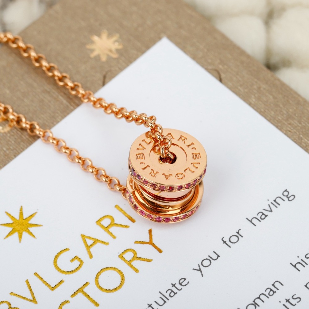 BVLGARI B.ZERO1 SPIRAL PENDANT NECKLACE, ROSE GOLD WITH PINK CERAMIC