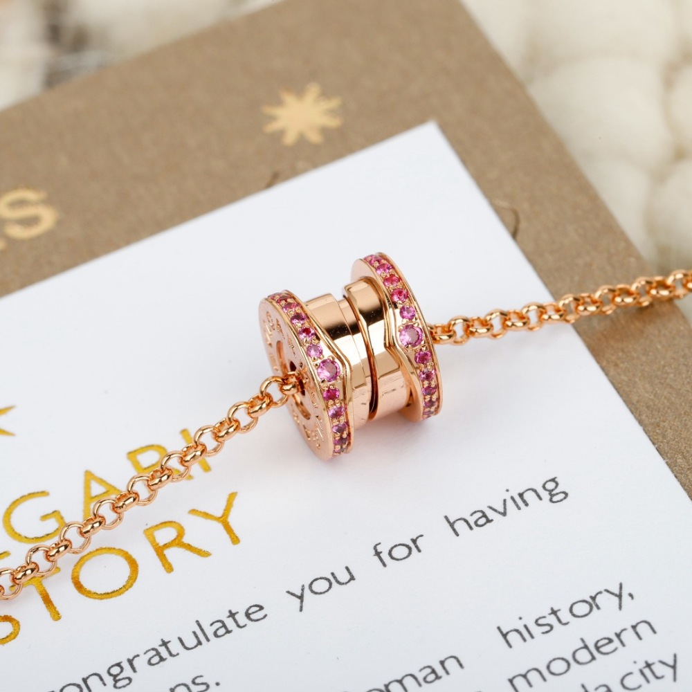 BVLGARI B.ZERO1 SPIRAL PENDANT NECKLACE, ROSE GOLD WITH PINK CERAMIC