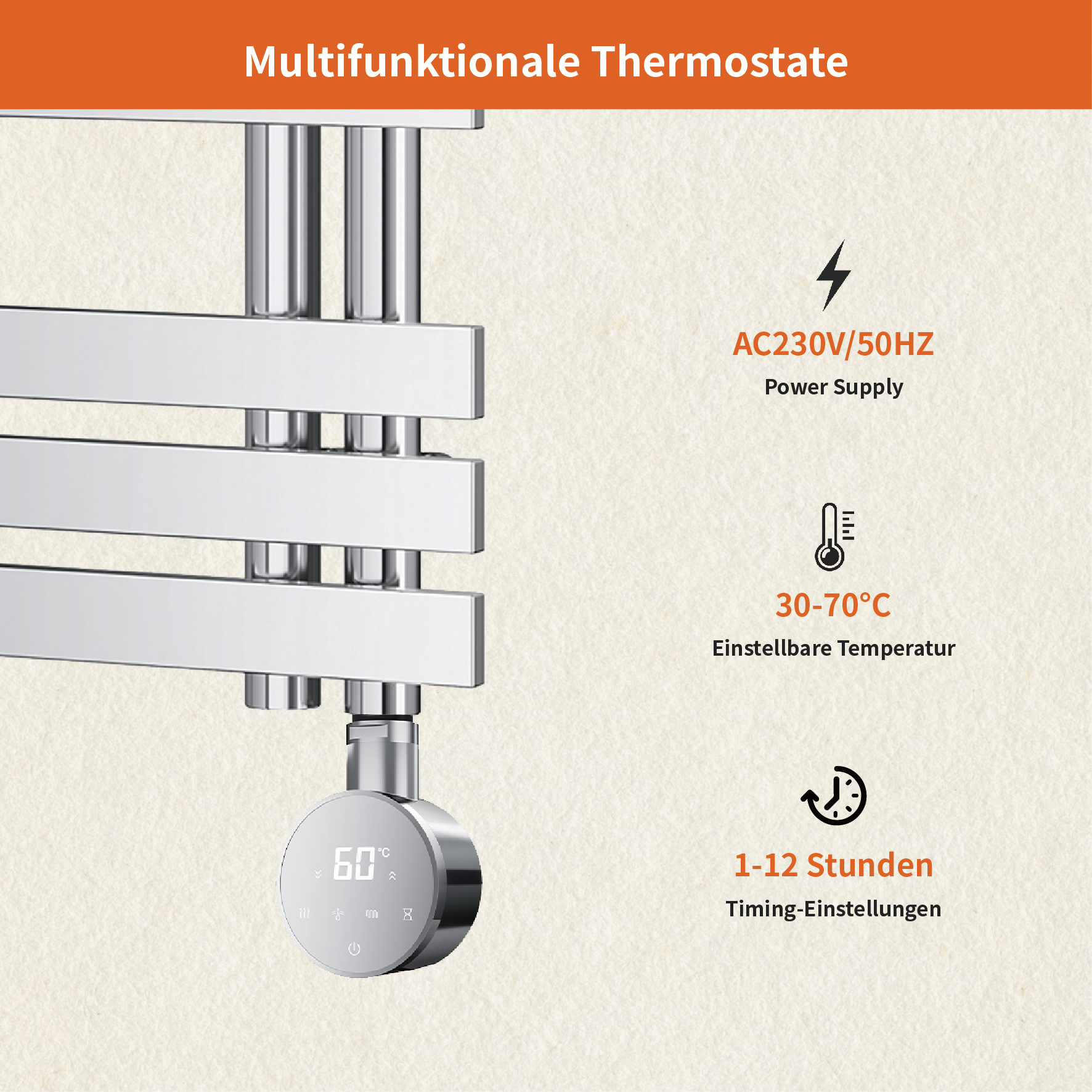 WIFI Electric Towel Warmer Elements for Bathroom (Round)