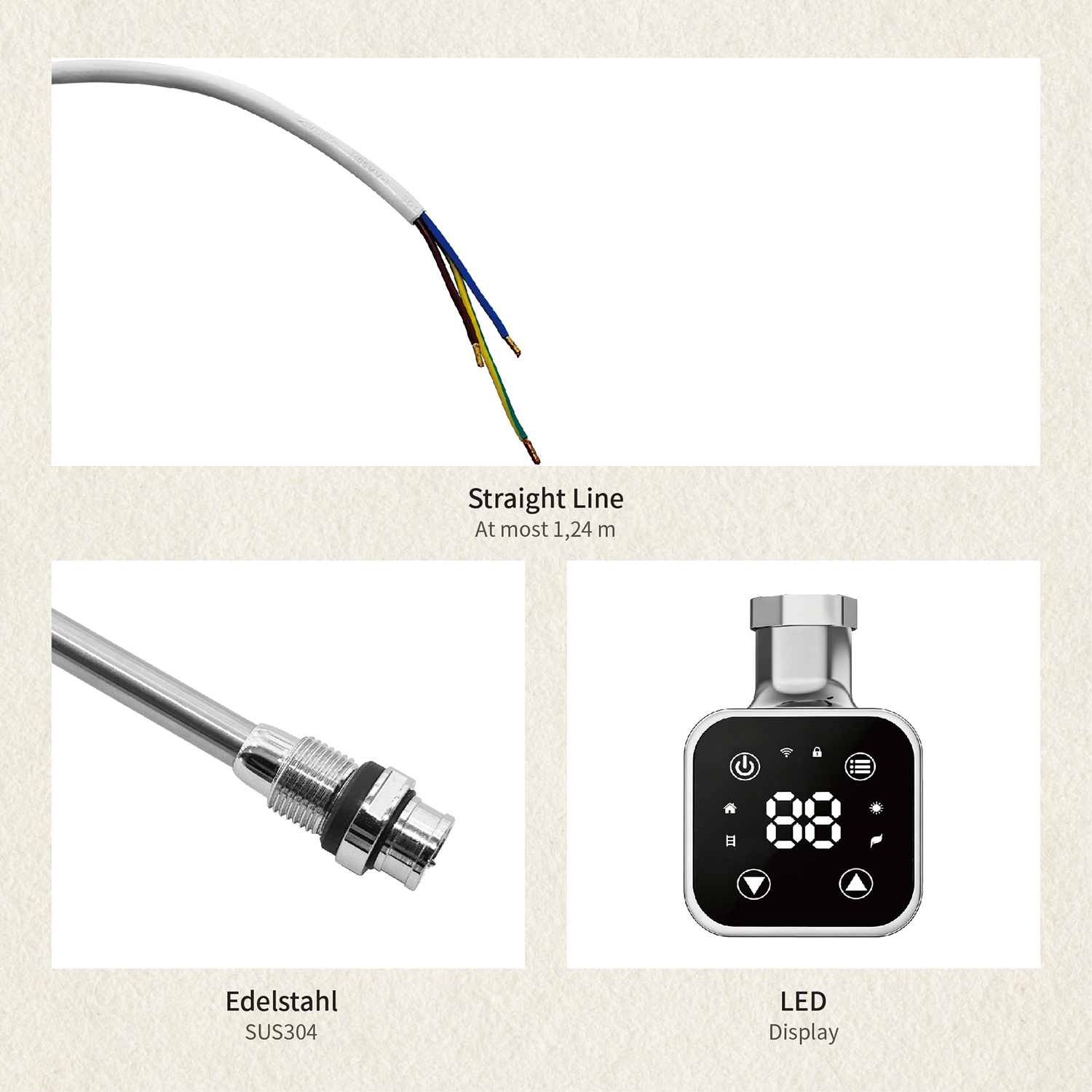 Electric Towel Warmer Elements for Bathroom with WIFI Connection (Square)